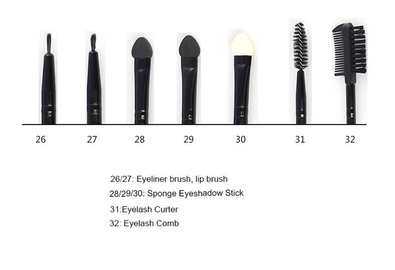 Yuwaku Makeup Brush Set Foundation-Blush of 32 Pieces With 5 Colors