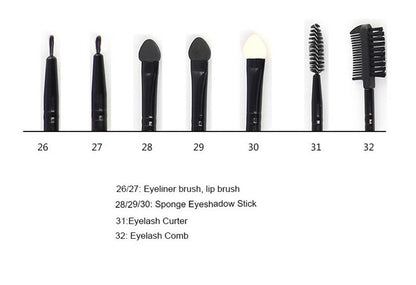 Yuwaku Makeup Brush Set Foundation-Blush of 32 Pieces With 5 Colors