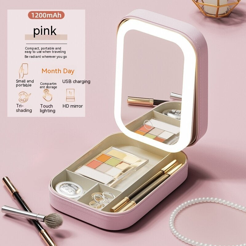 Pocket Makeup Storage Box With Led Mirror