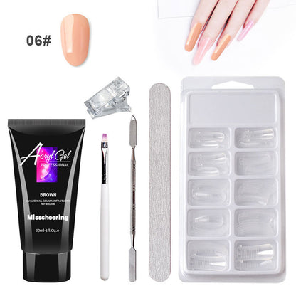 Acrylic nail extension kit with 18 pieces including gel polish, nail brush and color bar in leather case