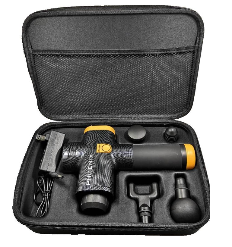 Deep tissue massage gun shown from multiple viewing angles