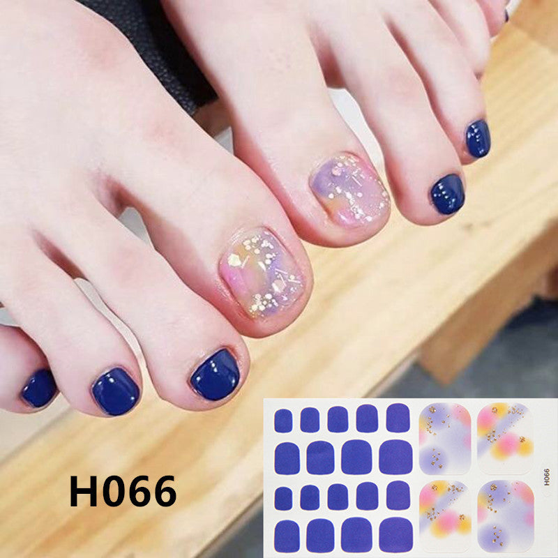 Gel sticker nails for toes in packaging showing resin nail art designs.