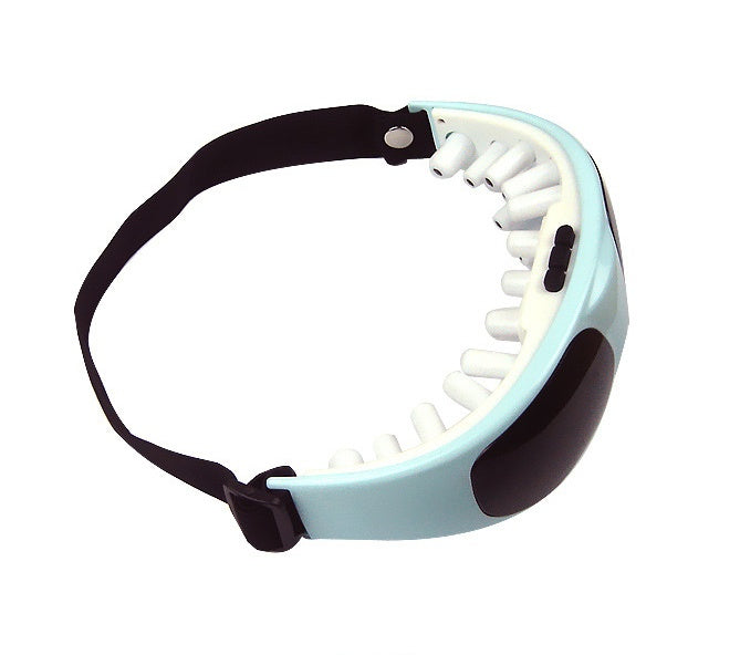 White eye massager with heat therapy showing ergonomic design and control buttons