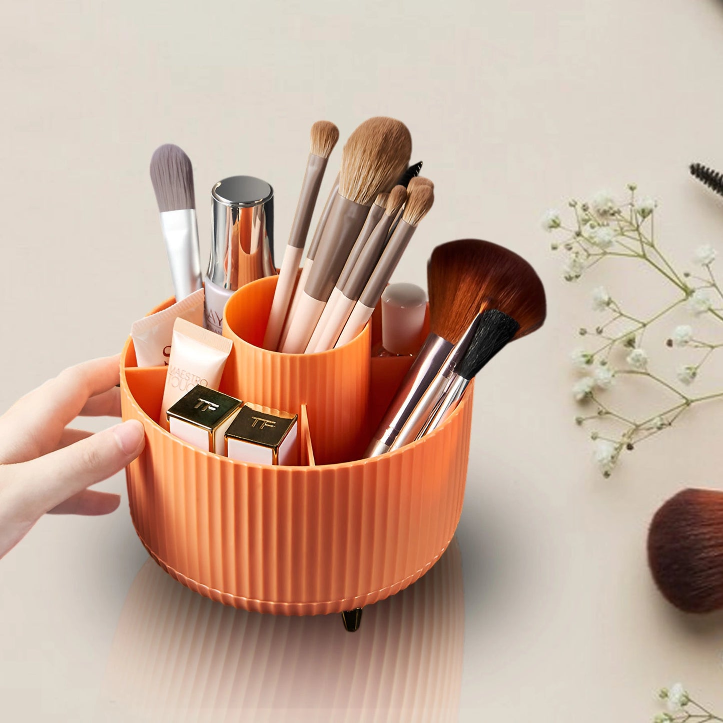 360° Rotating Makeup Brush Organizer