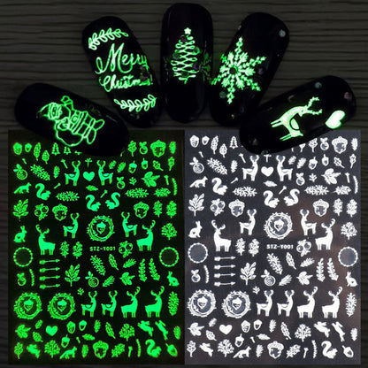 Close up of nail stickers nail art with luminous shimmer effect.