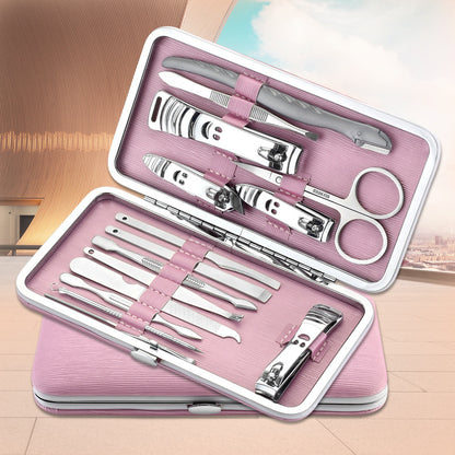 Complete set of manicure tools including nail clippers, files, cuticle pushers and scissors.