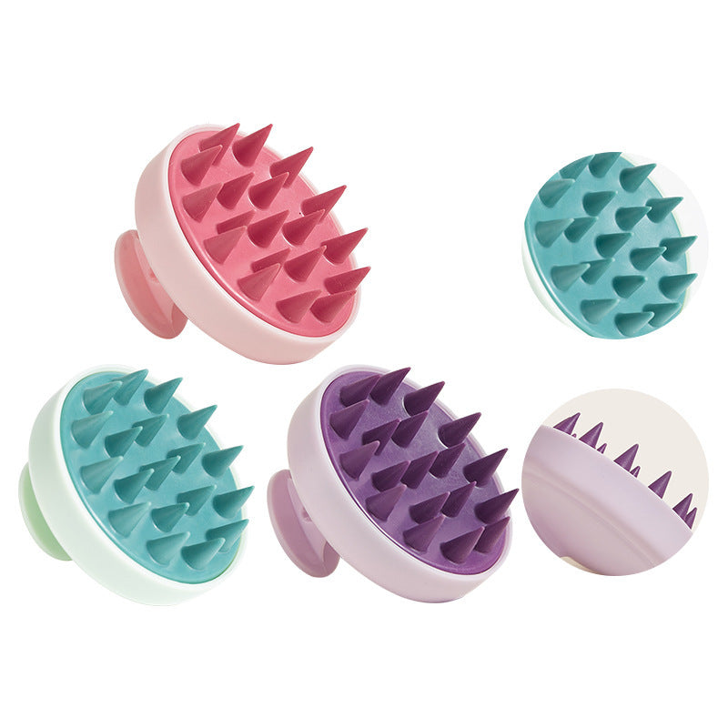 Shower hair brush with silicone scalp scrubber bristles in pink