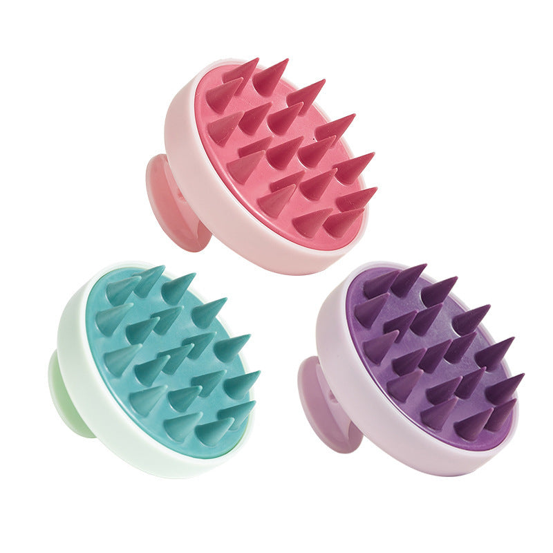 Shower hair brush with silicone scalp scrubber bristles in pink