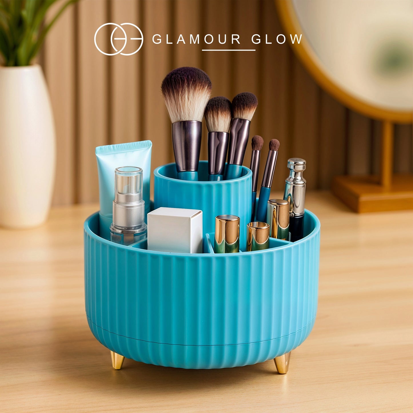 360° Rotating Makeup Brush Organizer