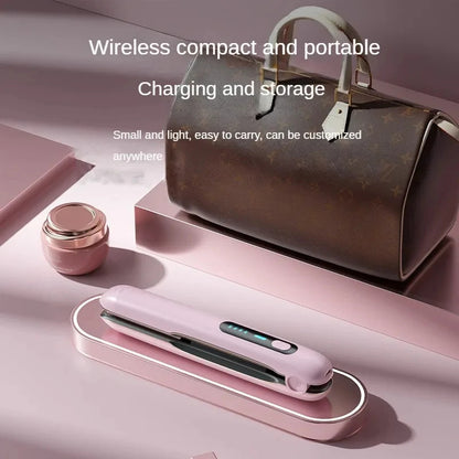 Wireless Hair Straightener with 5000mAh battery and ceramic plates for cord-free styling.