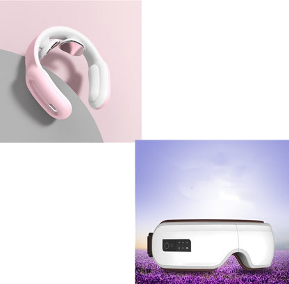 Wireless neck massager with heat in white color showing ergonomic design