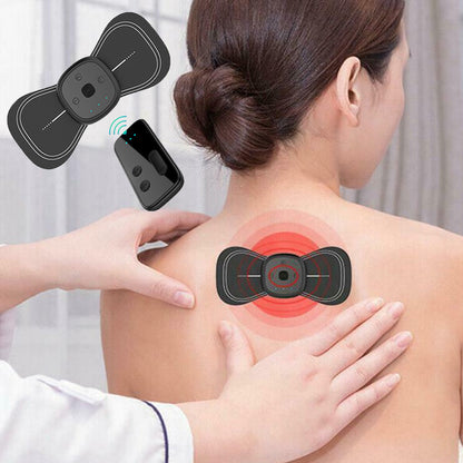Wireless TENS machine full body massager in black with faux leather pads
